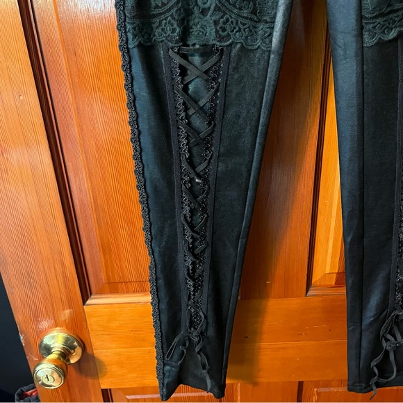 Vegan leather leggings womens large goth indie Sexy Vixen lace tattoo style - Picture 9 of 16